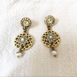 Pilgrim Dangle Earrings Pale Green Gold Tone